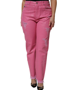 Vaqueros ajustados de cintura media con diseño desgastado en rosa de Dolce &amp; Gabbana