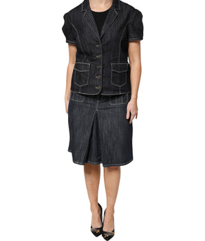 Escada Black Cotton Blend Denim Top Skirt Casual Set