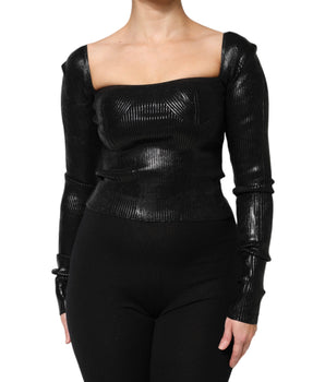 Blusa ajustada de manga larga de viscosa negra de Dolce &amp; Gabbana