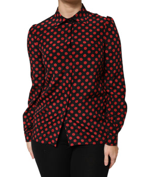 Dolce & Gabbana Black Red Polka Dot Silk Long Sleeves Top