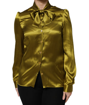 Dolce & Gabbana Green Ascot Collar Long Sleeves Blouse Top