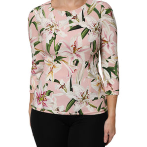 Dolce & Gabbana Pink Lily Print Viscose Round Neck Blouse Top