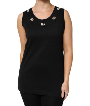 Dolce & Gabbana Black DG Embellished Sleeveless Tank Top