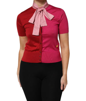Dolce & Gabbana Pink Short Sleeves Buttoned Ascot Collar Top