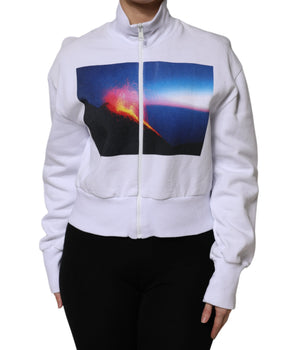 MSGM White Graphic Print Cotton Long Sleeves Full Zip Bomber Jacket