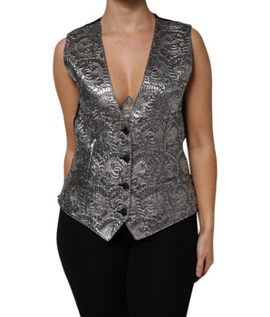 Dolce & Gabbana Silver Floral Jacquard Sleeveless Vest Top