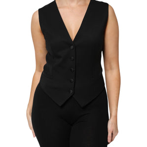 Dolce & Gabbana Black Wool Sleeveless Vest Waistcoat Top