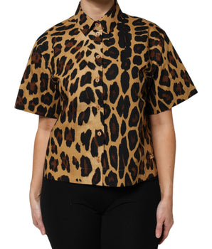 Polo de manga corta con cuello y estampado de leopardo marrón de Dolce &amp; Gabbana