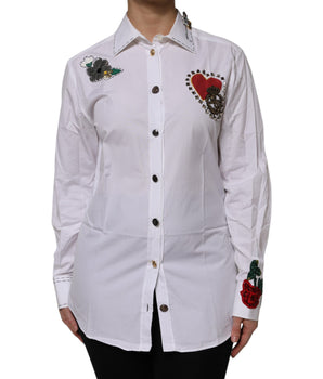 Camisa Dolce &amp; Gabbana de algodón blanco con adornos florales