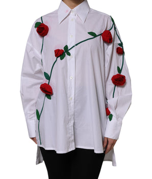 Camisa de vestir Dolce &amp; Gabbana de algodón blanco con apliques florales