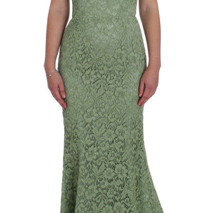 Dolce &amp; Gabbana Elegant Green Floral Lace Maxi Dress