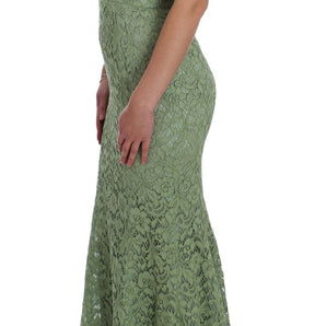 Dolce &amp; Gabbana Elegant Green Floral Lace Maxi Dress