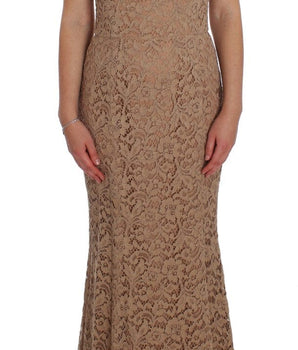 Dolce & Gabbana Elegant Pink Floral Lace Maxi Dress Dolce & Gabbana 