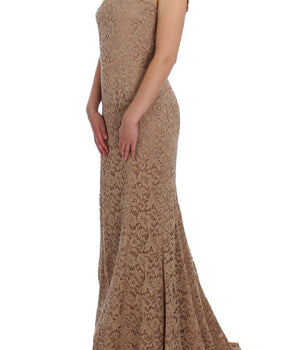 Dolce & Gabbana Elegant Pink Floral Lace Maxi Dress Dolce & Gabbana 