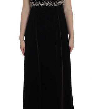 Dolce & Gabbana Elegant Brown Velvet Crystal Gown Dolce & Gabbana 