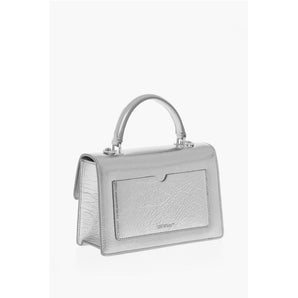 Off-White Metallic Leather Handbag with Removable Shoulder Strap