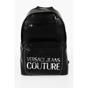 Versace JEANS COUTURE Textured Faux Leather Backpack with Silver-Ton