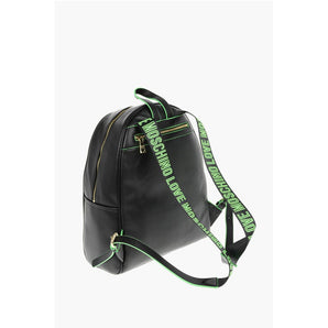 Moschino LOVE Logoed Shoulder Strap Faux Leather SAFETY Backpack
