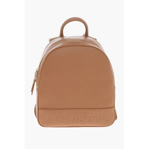 Moschino LOVE Textured Faux Leather Backpack with Embossed Logo
