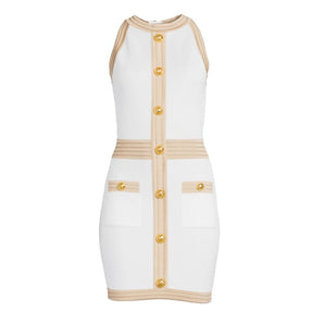 Balmain White Viscose Women Dress with Faux Gold Buttons