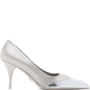 Prada Satin And Metallic Silver Leather Pumps