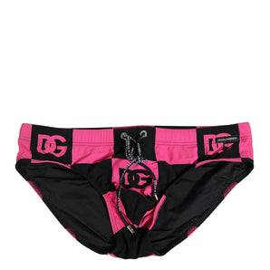 Dolce & Gabbana Black Pink Nylon Logo Beachwear Brief Swimwear