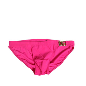 Dolce & Gabbana Pink Nylon Gold Logo Beachwear Brief Swimwear