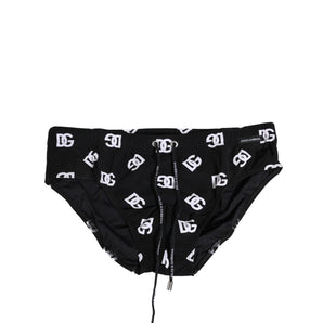 Dolce & Gabbana Black Nylon Logo Print Beachwear Brief Swimwear