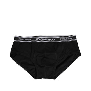 Ropa interior tipo slip de algodón elástico negro con estampado de logotipo de Dolce &amp; Gabbana