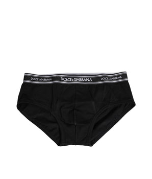 Dolce &amp; Gabbana Black Cotton Stretch Logo Print Brief Underwear