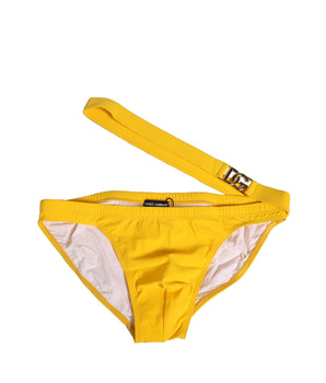 Dolce &amp; Gabbana Yellow Waistband Logo Beachwear Brief Swimwear