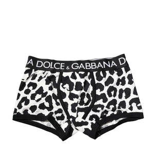 Dolce & Gabbana Black White Leopard Print Logo Boxer Underwear