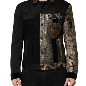 Dolce & Gabbana Black Gold Floral Jacquard Men Biker Jacket