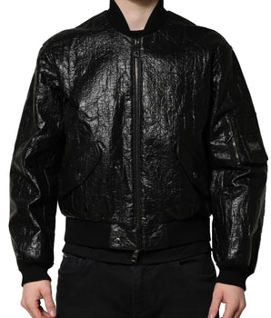 Dolce &amp; Gabbana Black Logo Plaque Bomber Full Zipper Jacket