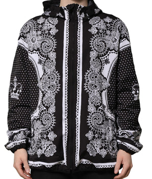 Dolce &amp; Gabbana Black Bandana Print Hooded Bomber Jacket