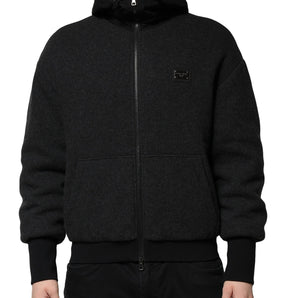 Dolce & Gabbana Black DG Logo Plaque Hooded Bomber Jacket
