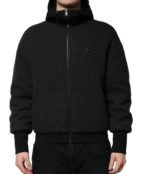 Dolce &amp; Gabbana Black DG Logo Plaque Hooded Bomber Jacket