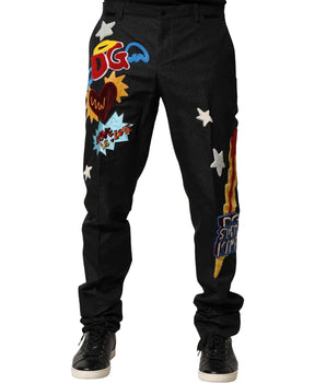 Dolce &amp; Gabbana Black Graphic Embroidery Men Pants