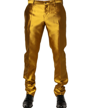 Dolce &amp; Gabbana Yellow Silk Tapered Dress Men Pants