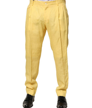 Pantalones de vestir cónicos de lino amarillo Dolce &amp; Gabbana para hombre
