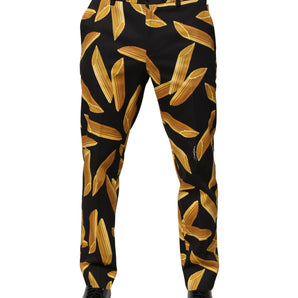 Dolce & Gabbana Black Pasta Print Tapered Men Pants