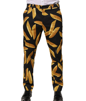 Dolce &amp; Gabbana Black Pasta Print Tapered Men Pants