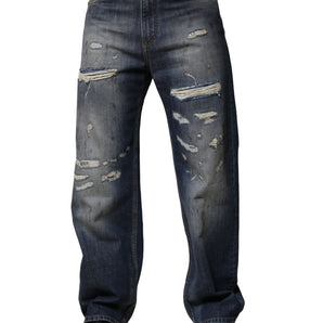 Dolce & Gabbana Blue Washed Tattered Cotton Men Jeans