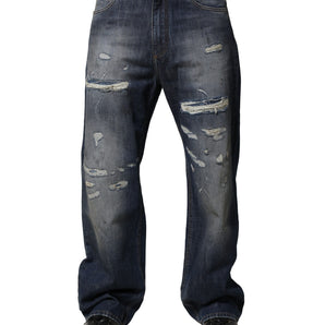 Dolce & Gabbana Blue Washed Tattered Cotton Men Jeans