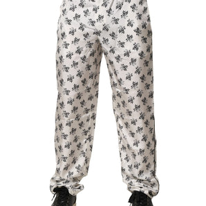 Pantalones casuales de seda con estampado floral blanco de Dolce &amp; Gabbana