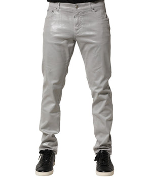 Dolce &amp; Gabbana Silver Cotton Stretch Slim Denim Jeans
