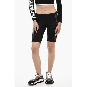 Dsquared² Biker Shorts With Mesh Details And Logoed Band