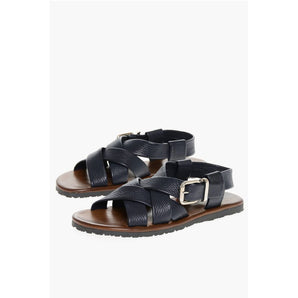 Corneliani Hammered Leather Criss-cross Sandals