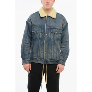 Celine Shearling Lined Denim Jacket with Rhinestoned Fringes