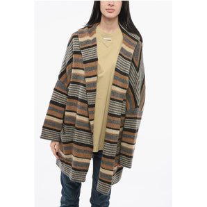 Woolrich Striped Wool Blend Maxi Cardigan with Hood
